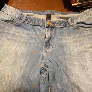 Lane Bryant jeans with gold polka dots